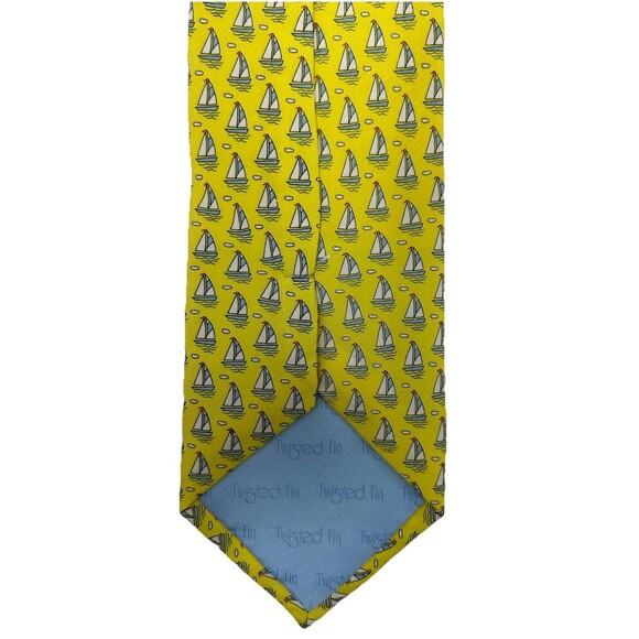 Twisted Fin 100% Silk Tie Yellow Sailboat Nautical Print‎ Naples Florida 59.75" - Picture 5 of 6